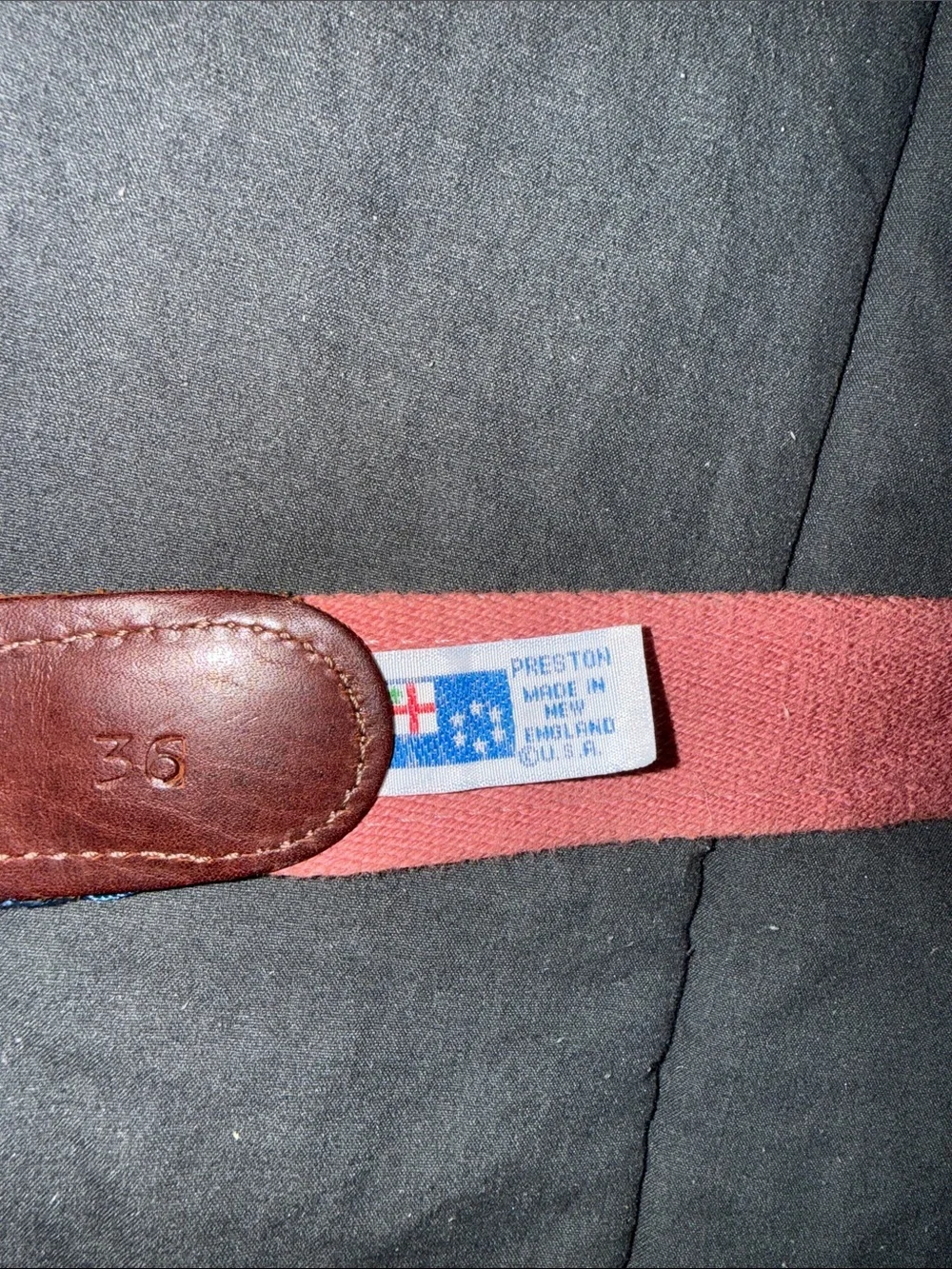 Preston Navy & Red Woven Strap Belt with Brown Leather